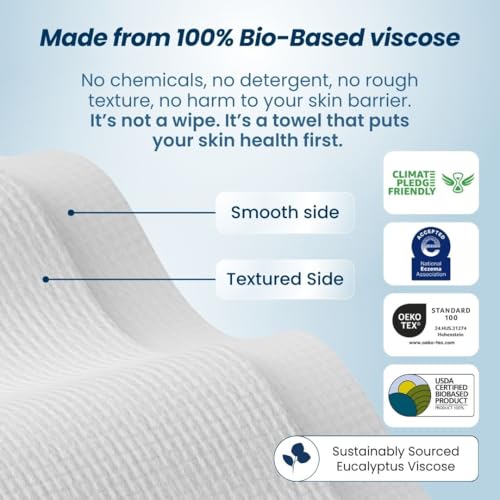 Clean Skin Club XL Towels, 100% USDA Biobased, ultra-soft disposable face wipes, eczema-friendly, makeup remover, 50 count pack.