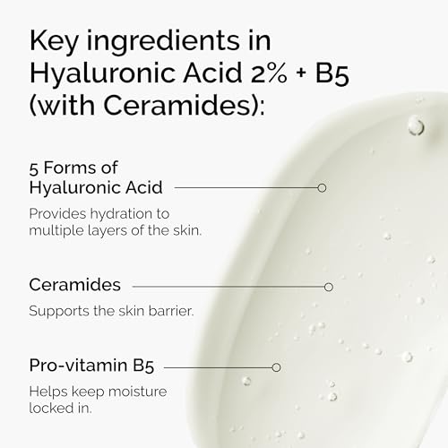 Hyaluronic Acid 2% + B5 serum with ceramides provides multi-depth hydration for plumper,