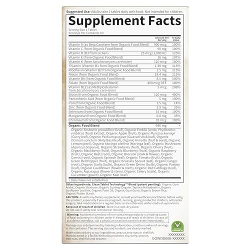 Garden of Life Women’s Multivitamin, 60 tablets, organic, vegan, with iron and biotin for energy, hair, skin, and nails.