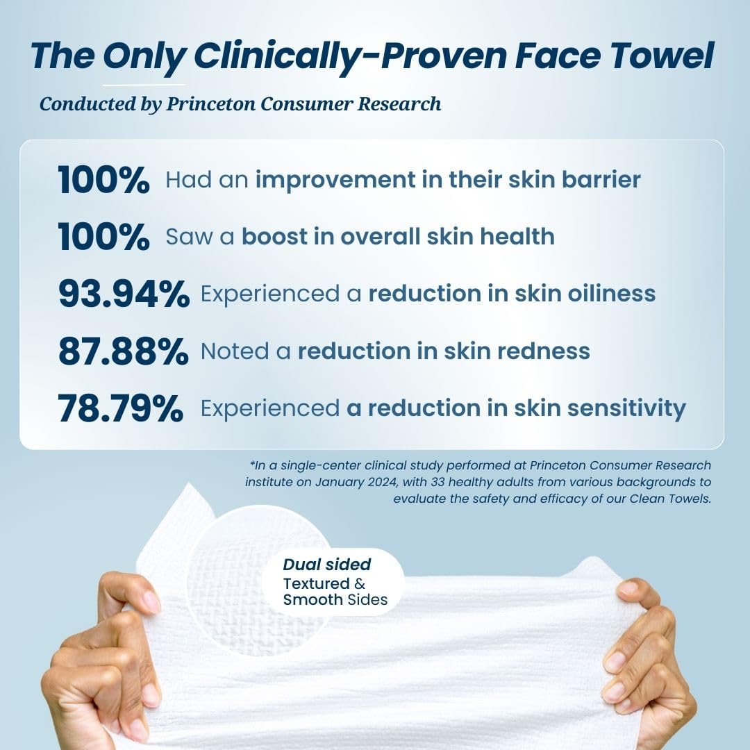Clean Skin Club XL Towels, 100% USDA Biobased, ultra-soft disposable face wipes, eczema-friendly, makeup remover, 50 count pack.