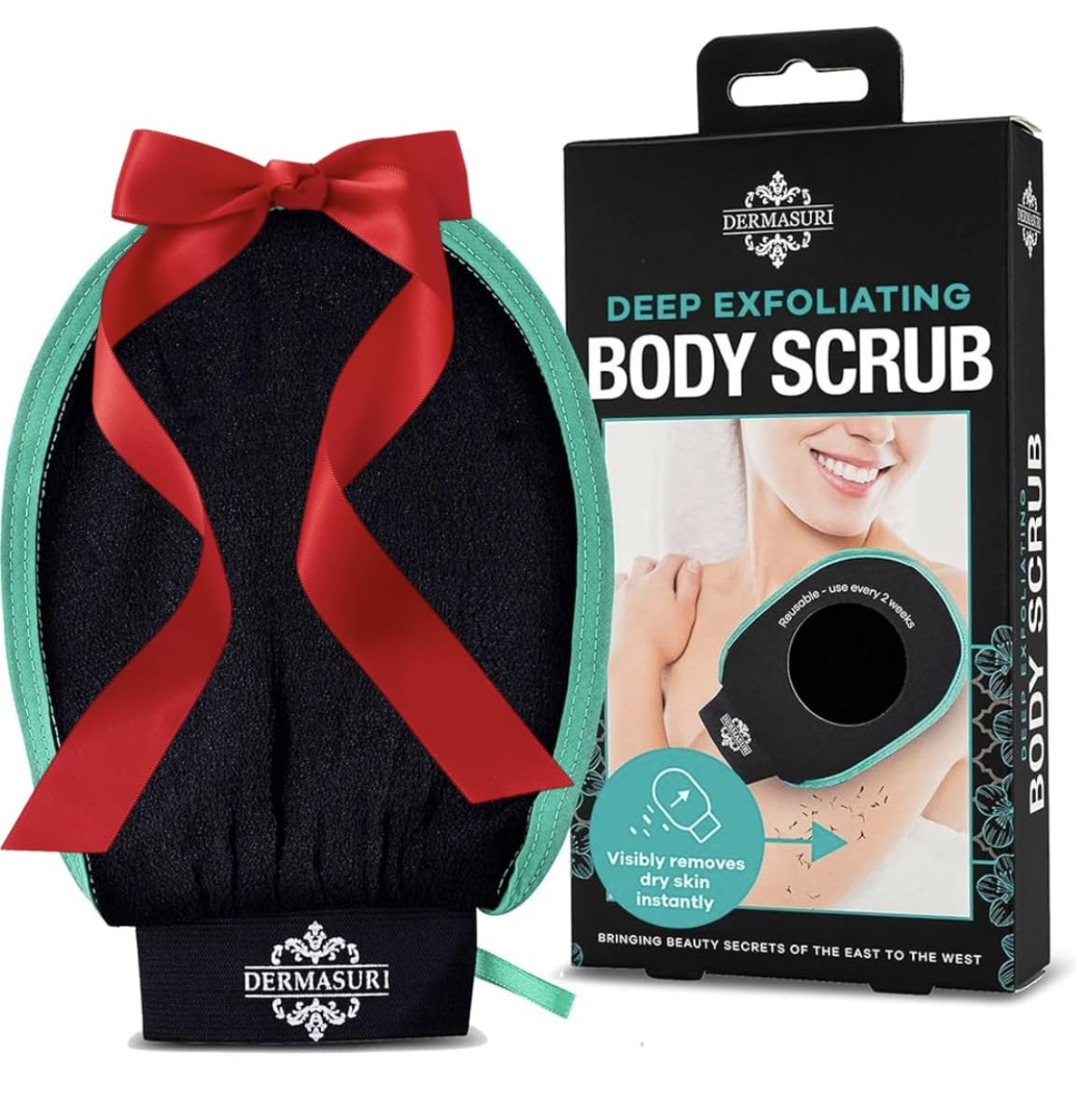 Dermasuri Deep Exfoliating Glove, Korean body scrub mitt for dead skin removal, smooth skin care, 1 pack.