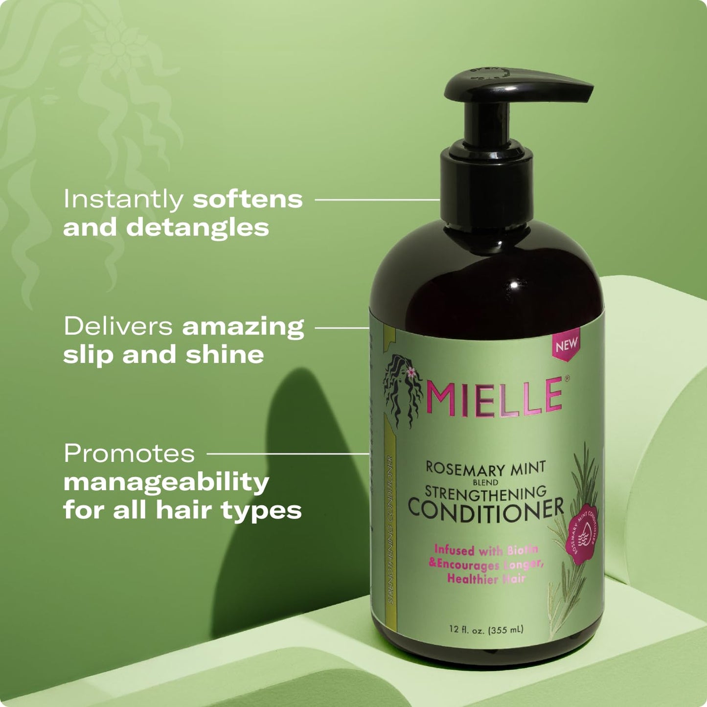 Mielle Rosemary Mint Shampoo & Conditioner with Biotin, strengthens and cleanses weak, brittle hair, 12oz.