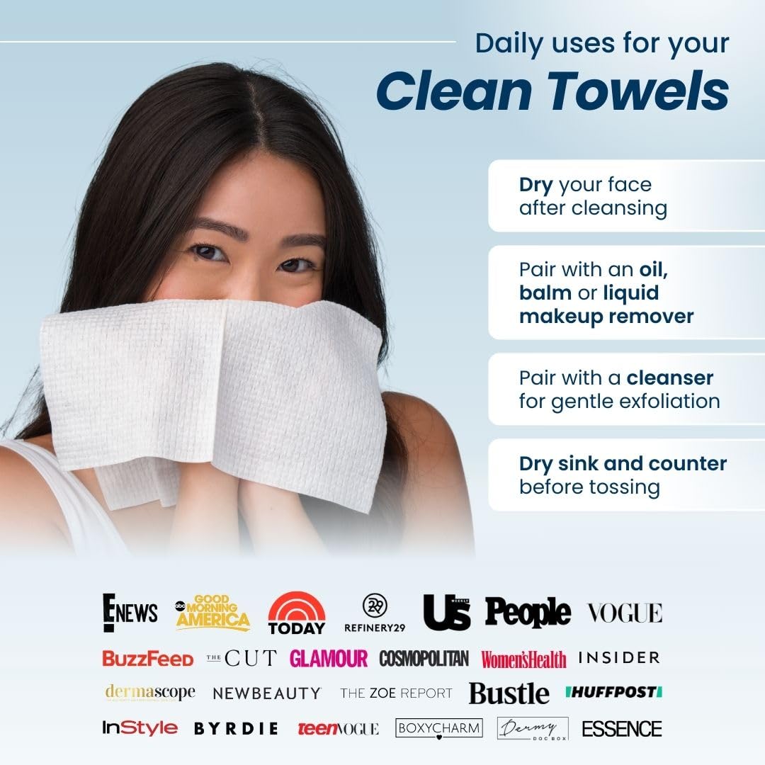 Clean Skin Club XL Towels, 100% USDA Biobased, ultra-soft disposable face wipes, eczema-friendly, makeup remover, 50 count pack.