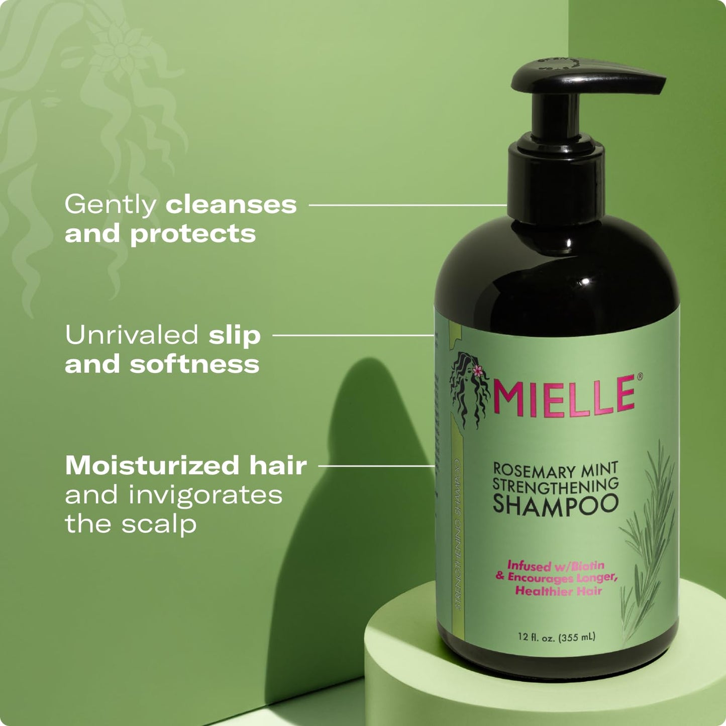 Mielle Rosemary Mint Shampoo & Conditioner with Biotin, strengthens and cleanses weak, brittle hair, 12oz.