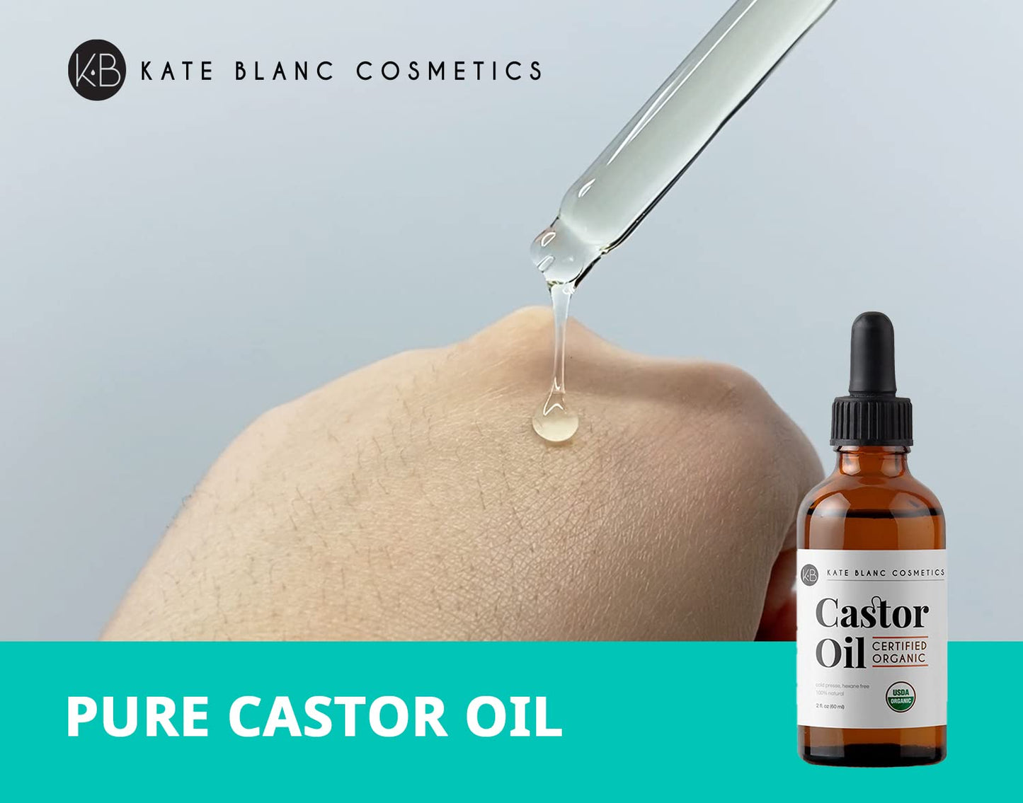 Kate Blanc Organic Castor Oil 2oz, 100% pure, cold pressed. For hair, lashes, brows, and skin care.