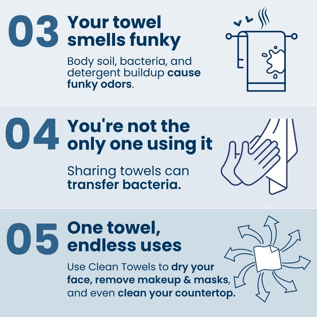 Clean Skin Club XL Towels, 100% USDA Biobased, ultra-soft disposable face wipes, eczema-friendly, makeup remover, 50 count pack.