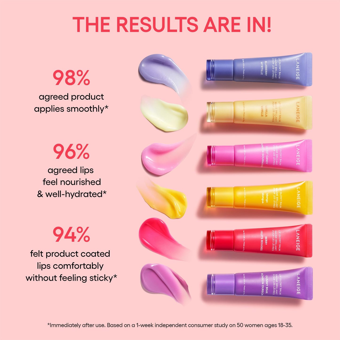 LANEIGE Lip Glowy Balm with shea butter provides sheer tint and hydration for soft, shiny lips.