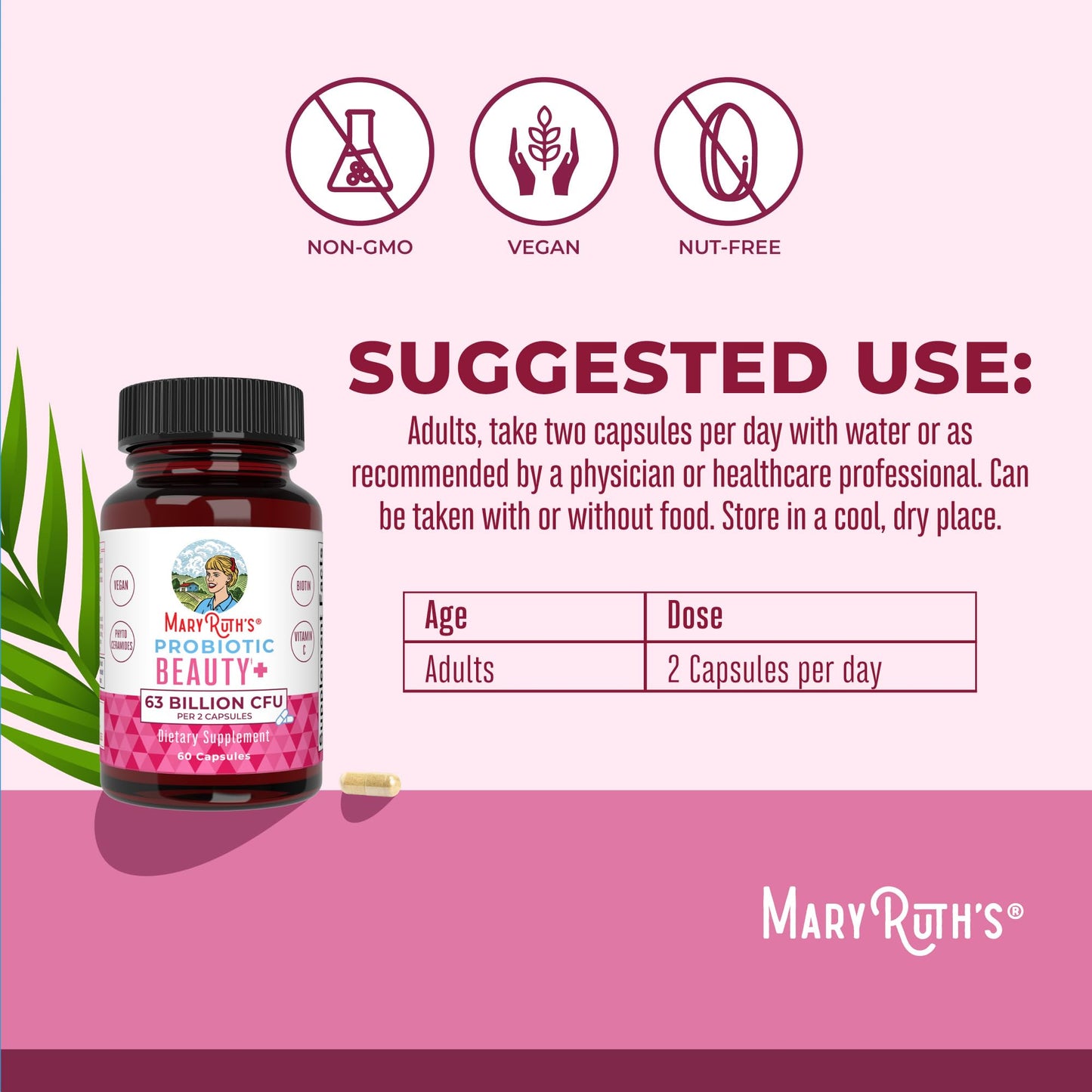 MaryRuth Probiotic Beauty Capsules – Vegan Collagen & Skin Support, 60 Count