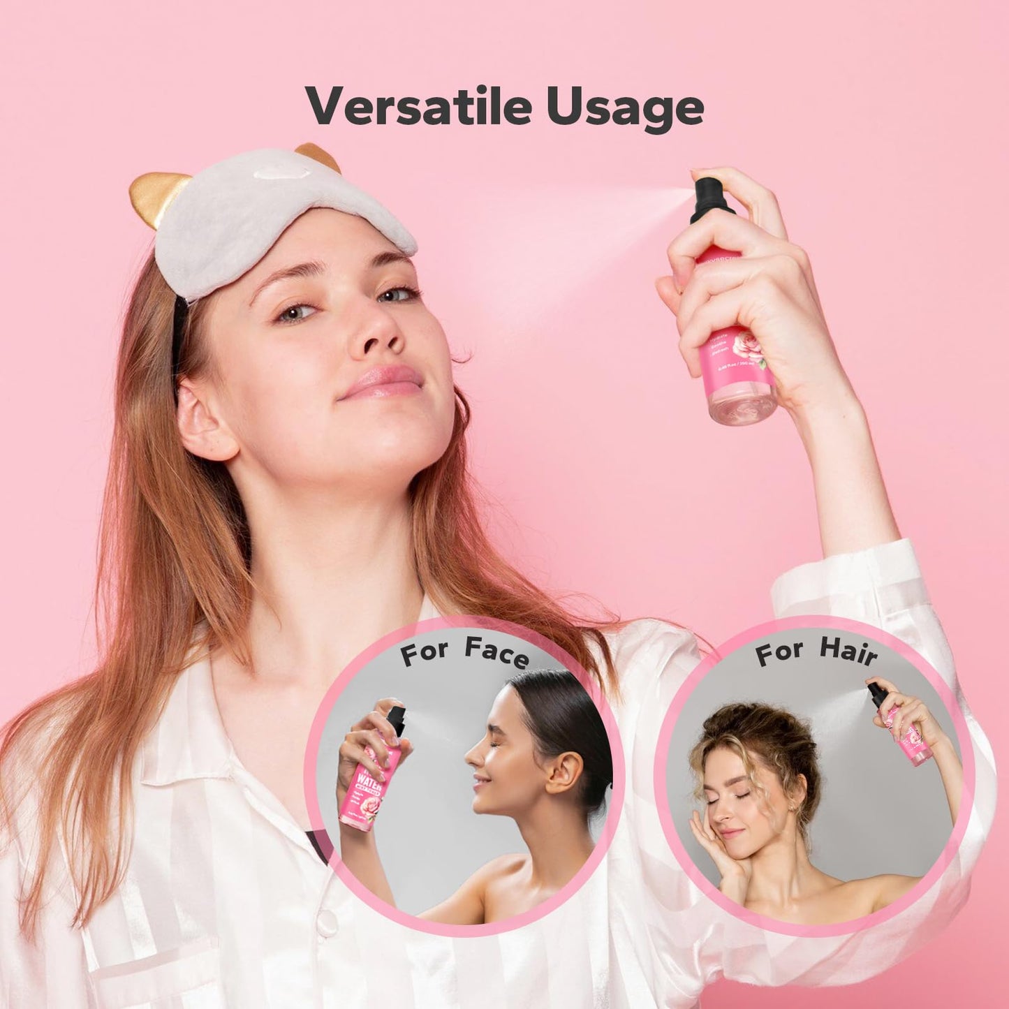 SilkySecret Organic Rose Water Spray 8.45 fl oz, refreshing rosewater for face and hair skincare.