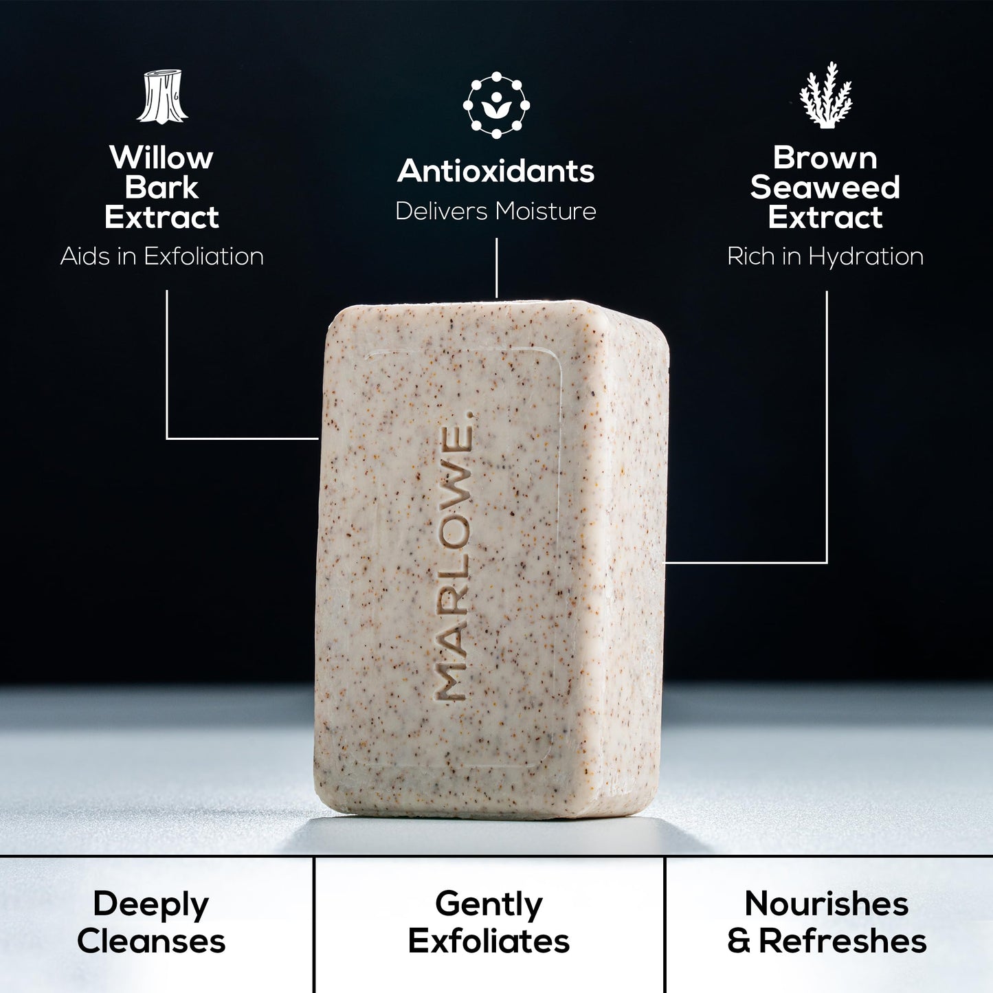 MARLOWE. No.102 Body Scrub Soap 7oz, exfoliates and revitalizes with shea butter, olive oil, and green tea.