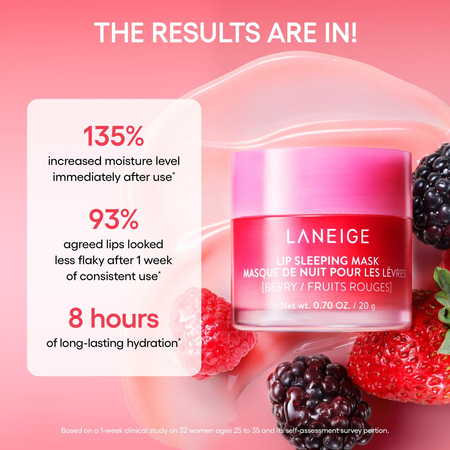 LANEIGE Lip Sleeping Mask Berry nourishes and hydrates dry lips overnight with vitamin C, shea, and murumuru butter.