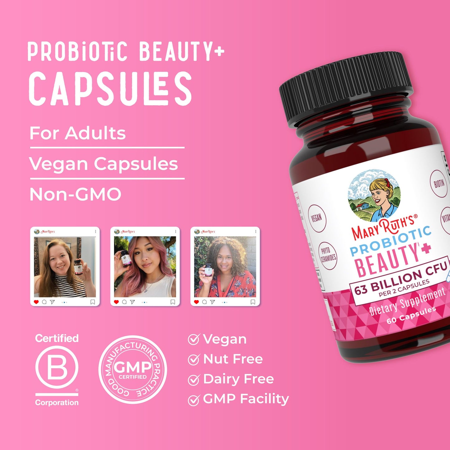 MaryRuth Probiotic Beauty Capsules – Vegan Collagen & Skin Support, 60 Count