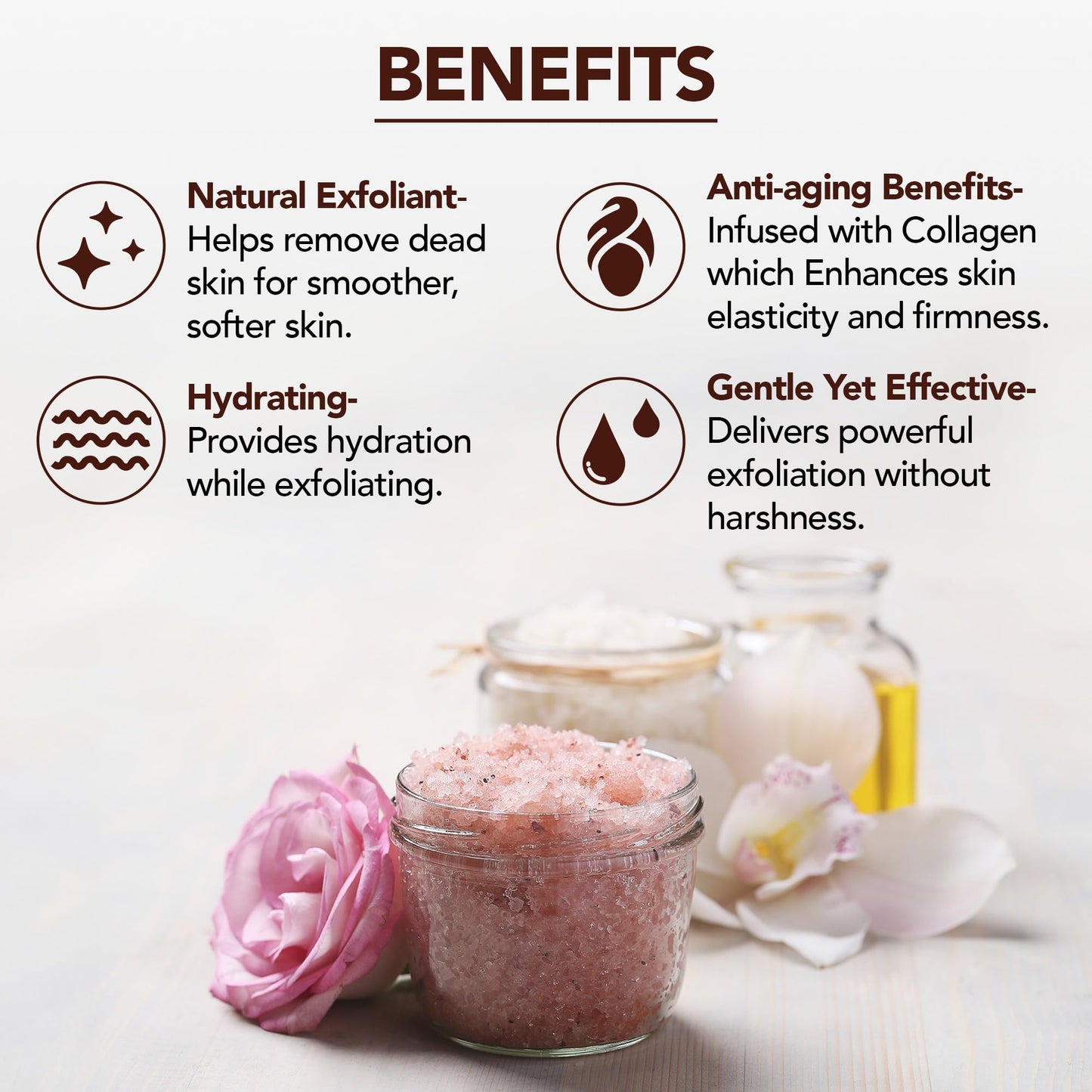 MAJESTIC PURE Himalayan Pink Salt Body Scrub with Collagen and Sweet Almond Oil