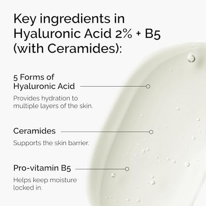 Hyaluronic Acid 2% + B5 serum with ceramides provides multi-depth hydration for plumper,