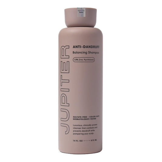 Jupiter Anti-Dandruff Shampoo 14 fl oz, vegan, sulfate- and paraben-free. For flaky, itchy scalp, safe for color-treated hair, unisex formula with zinc.