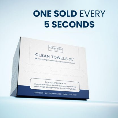 Clean Skin Club XL Towels, 100% USDA Biobased, ultra-soft disposable face wipes, eczema-friendly, makeup remover, 50 count pack.