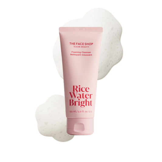 The Face Shop Rice Water Bright Foaming Cleanser 150ml, gentle hydrating vegan face wash.