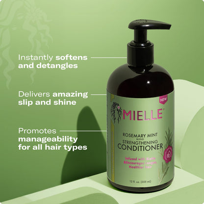 Mielle Rosemary Mint Shampoo & Conditioner with Biotin, strengthens and cleanses weak, brittle hair, 12oz.