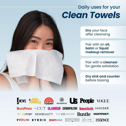 Clean Skin Club XL Towels, 100% USDA Biobased, ultra-soft disposable face wipes, eczema-friendly, makeup remover, 50 count pack.