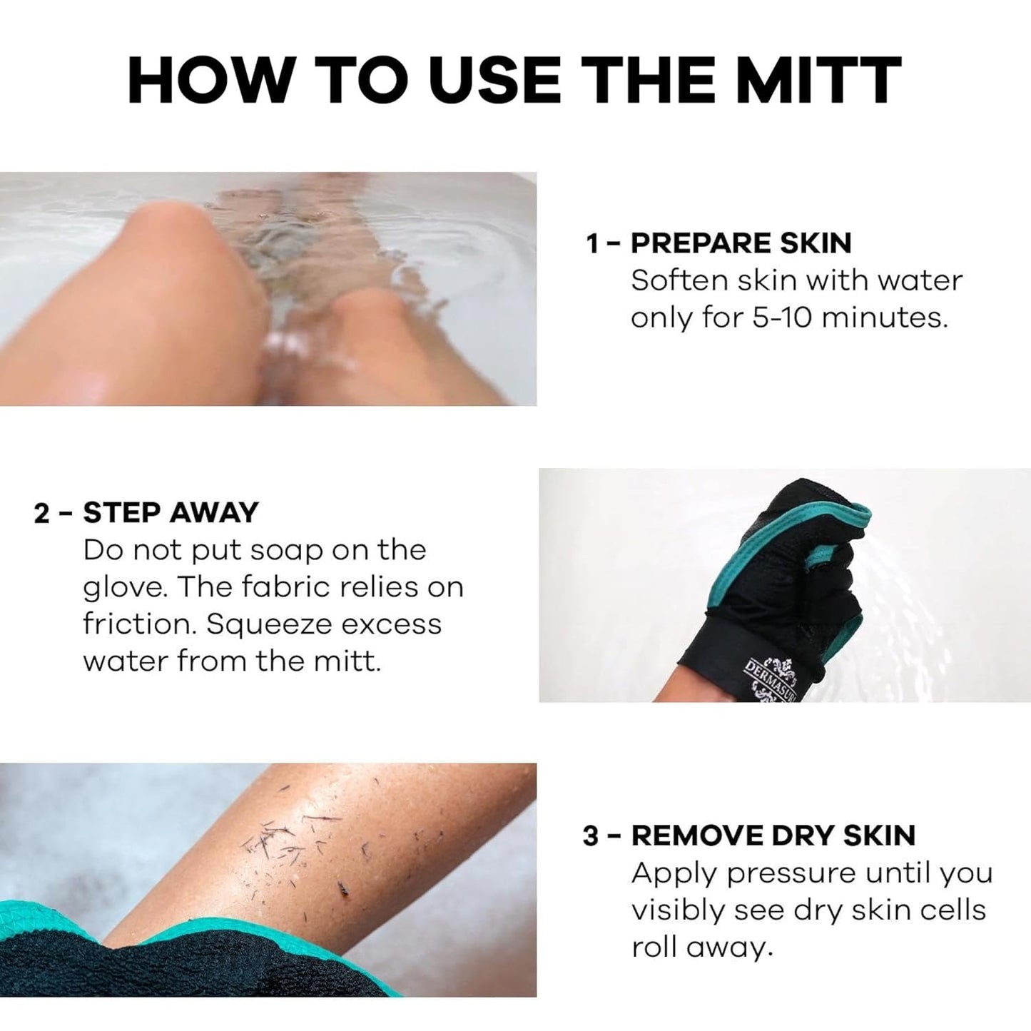 Dermasuri Deep Exfoliating Glove, Korean body scrub mitt for dead skin removal, smooth skin care, 1 pack.