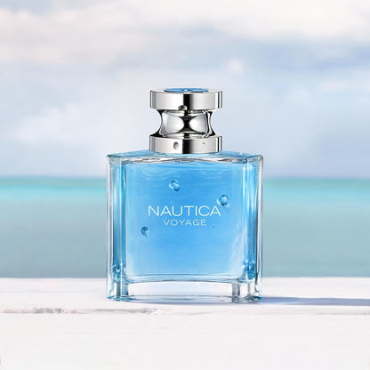 Nautica Voyage Men’s Eau de Toilette 3.3 fl oz with fresh apple and cedarwood notes.
