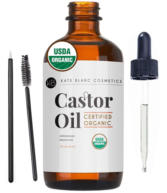 Kate Blanc Organic Castor Oil 2oz, 100% pure, cold pressed. For hair, lashes, brows, and skin care.