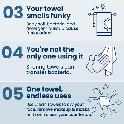 Clean Skin Club XL Towels, 100% USDA Biobased, ultra-soft disposable face wipes, eczema-friendly, makeup remover, 50 count pack.