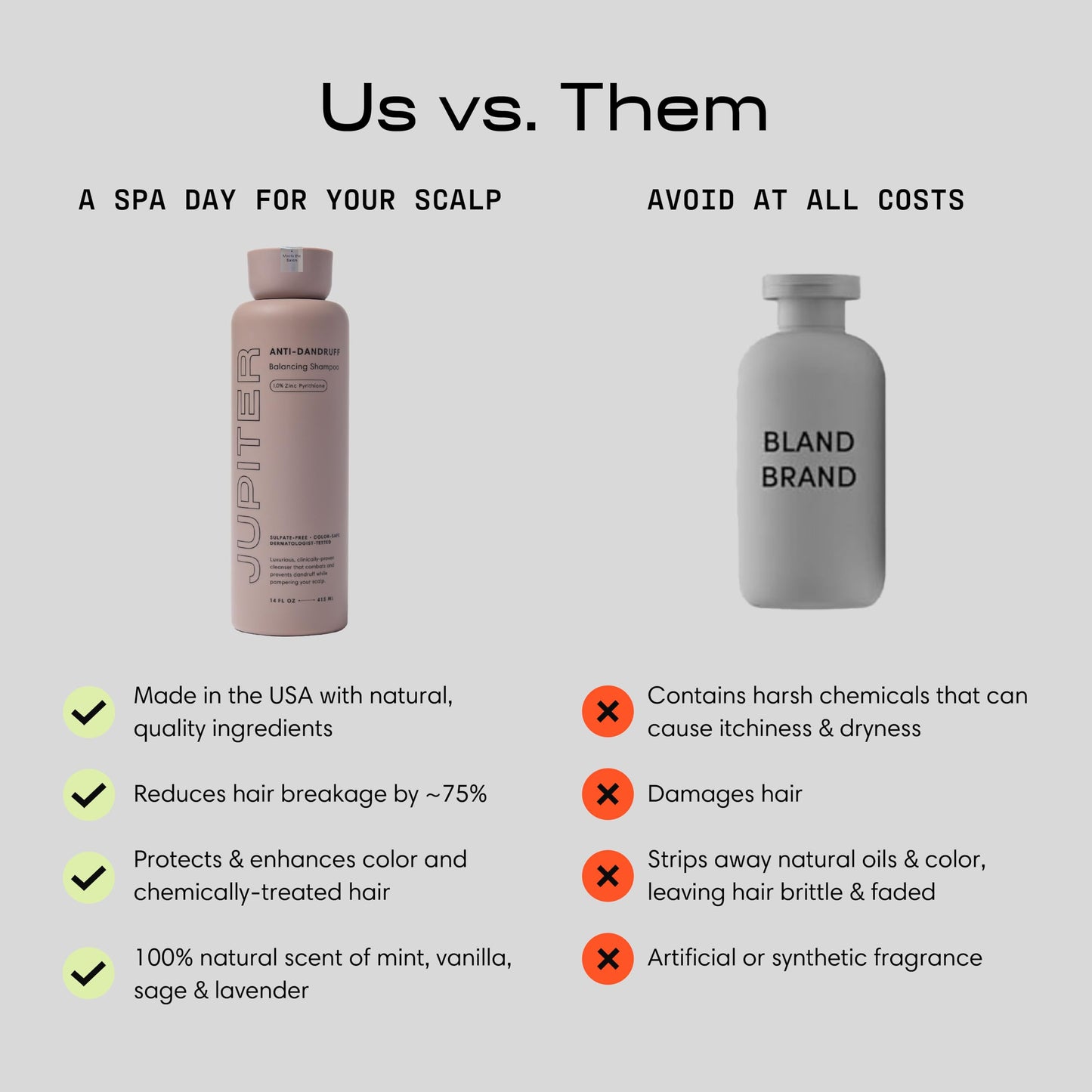 Jupiter Anti-Dandruff Shampoo 14 fl oz, vegan, sulfate- and paraben-free. For flaky, itchy scalp, safe for color-treated hair, unisex formula with zinc.