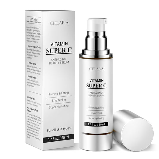 Vitamin C Serum 20%, with Hyaluronic Acid, Vitamin E, Peptides, Collagen for brightening, firming, and anti-aging. 1.7 Fl Oz.