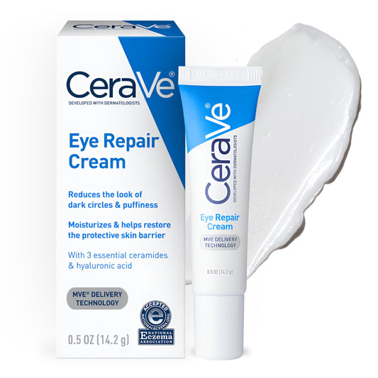 CeraVe Eye Repair Cream reduces puffiness and under-eye bags with hyaluronic acid and niacinamide.