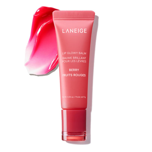 LANEIGE Lip Glowy Balm with shea butter provides sheer tint and hydration for soft, shiny lips.