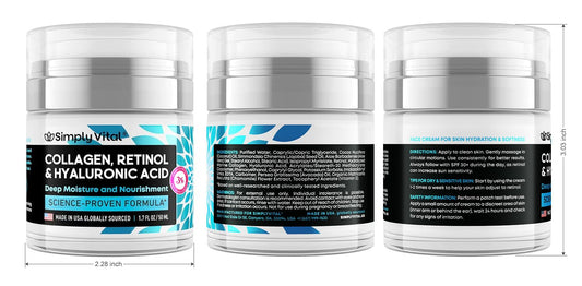 SimplyVital Collagen & Retinol Cream, anti-aging moisturizer for face, neck, décolleté. Made in USA, 1.7 fl.oz.