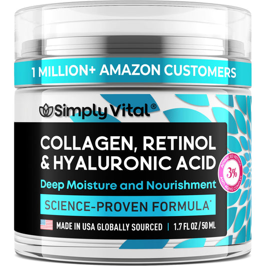 SimplyVital Collagen & Retinol Cream, anti-aging moisturizer for face, neck, décolleté. Made in USA, 1.7 fl.oz.