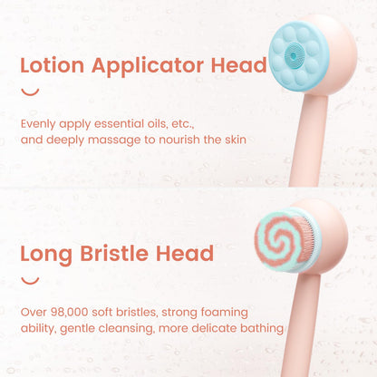 Oh, XIYU Electric Back Scrubber, waterproof body brush with 2 heads, 3 speeds. For shower cleansing, massaging, and exfoliating, berry pink color.
