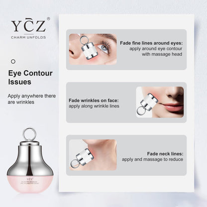 ChatGPT: Ycz Electric Massage Eye Cream with gentle vibration refreshes tired eyes, reduces dark circles, firms skin, smooths fine lines, and moisturizes for anti-wrinkle care.