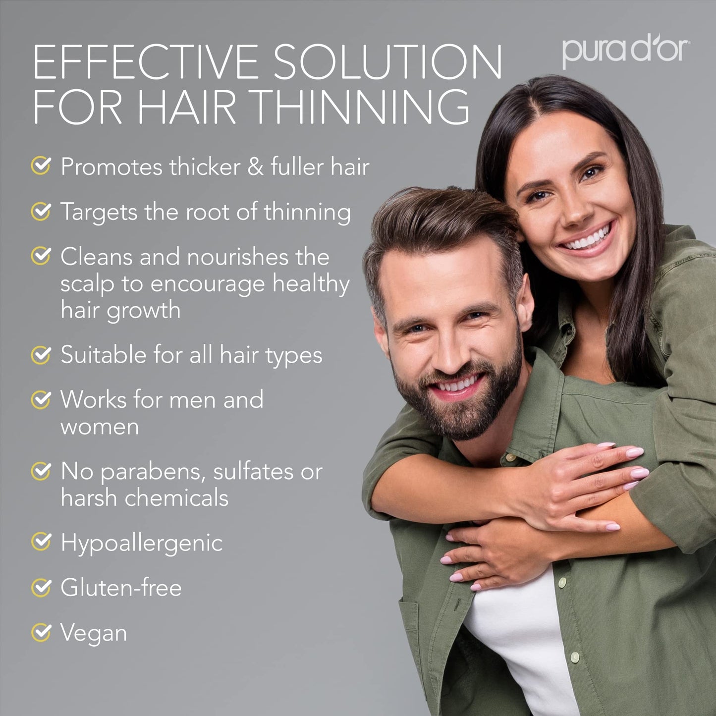 PURA D'OR Anti-Thinning Biotin Shampoo & Conditioner Set, 16oz each, natural scent, clinically tested for thicker, healthier hair, for women and men.