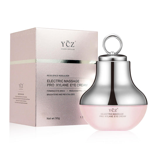 ChatGPT: Ycz Electric Massage Eye Cream with gentle vibration refreshes tired eyes, reduces dark circles, firms skin, smooths fine lines, and moisturizes for anti-wrinkle care.