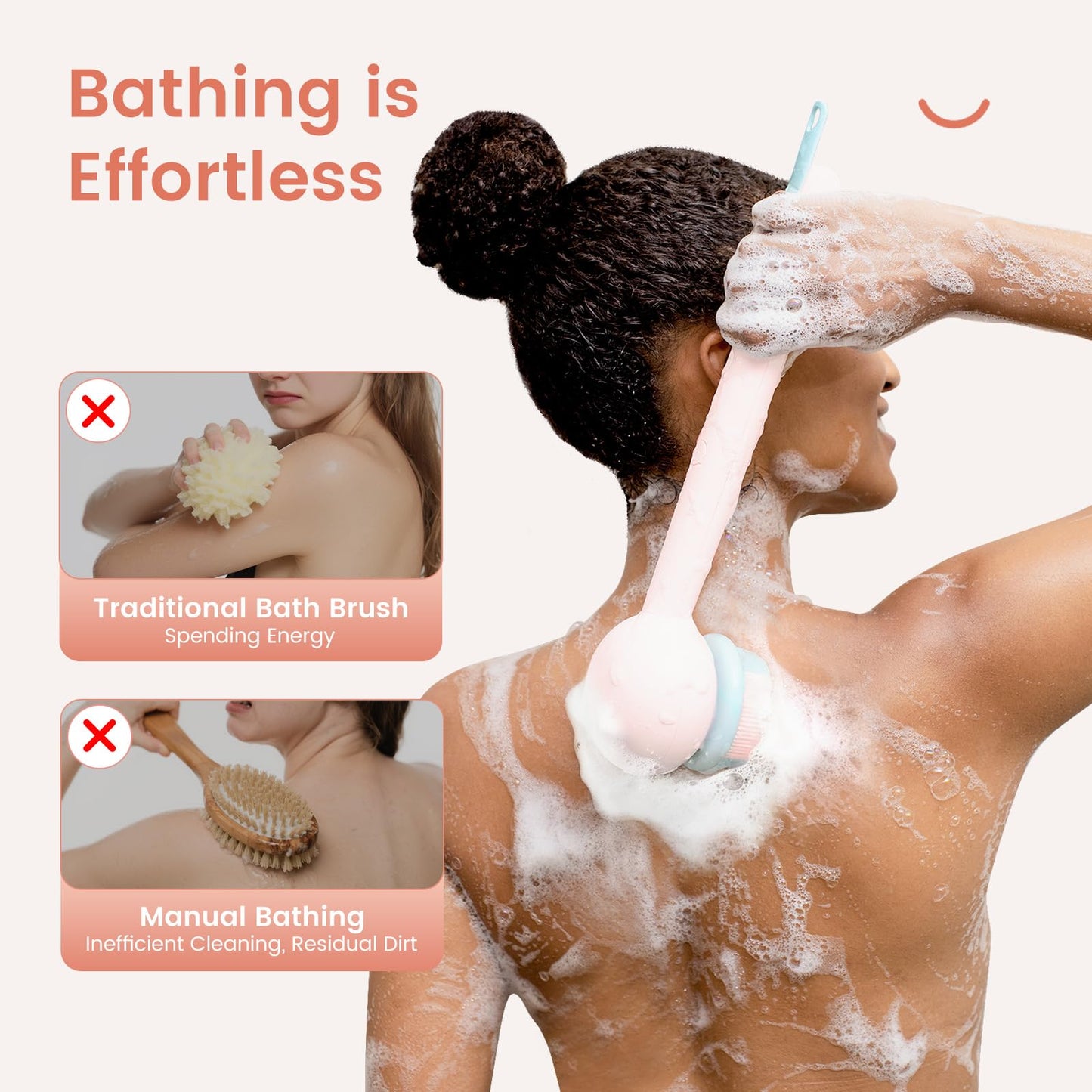 Oh, XIYU Electric Back Scrubber, waterproof body brush with 2 heads, 3 speeds. For shower cleansing, massaging, and exfoliating, berry pink color.