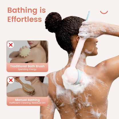 Oh, XIYU Electric Back Scrubber, waterproof body brush with 2 heads, 3 speeds. For shower cleansing, massaging, and exfoliating, berry pink color.