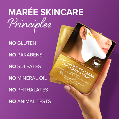 MAREE Collagen Facial Mask with Hyaluronic Acid, hydrating gold face masks, 5-count, skincare for women.