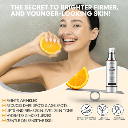 Vitamin C Serum 20%, with Hyaluronic Acid, Vitamin E, Peptides, Collagen for brightening, firming, and anti-aging. 1.7 Fl Oz.