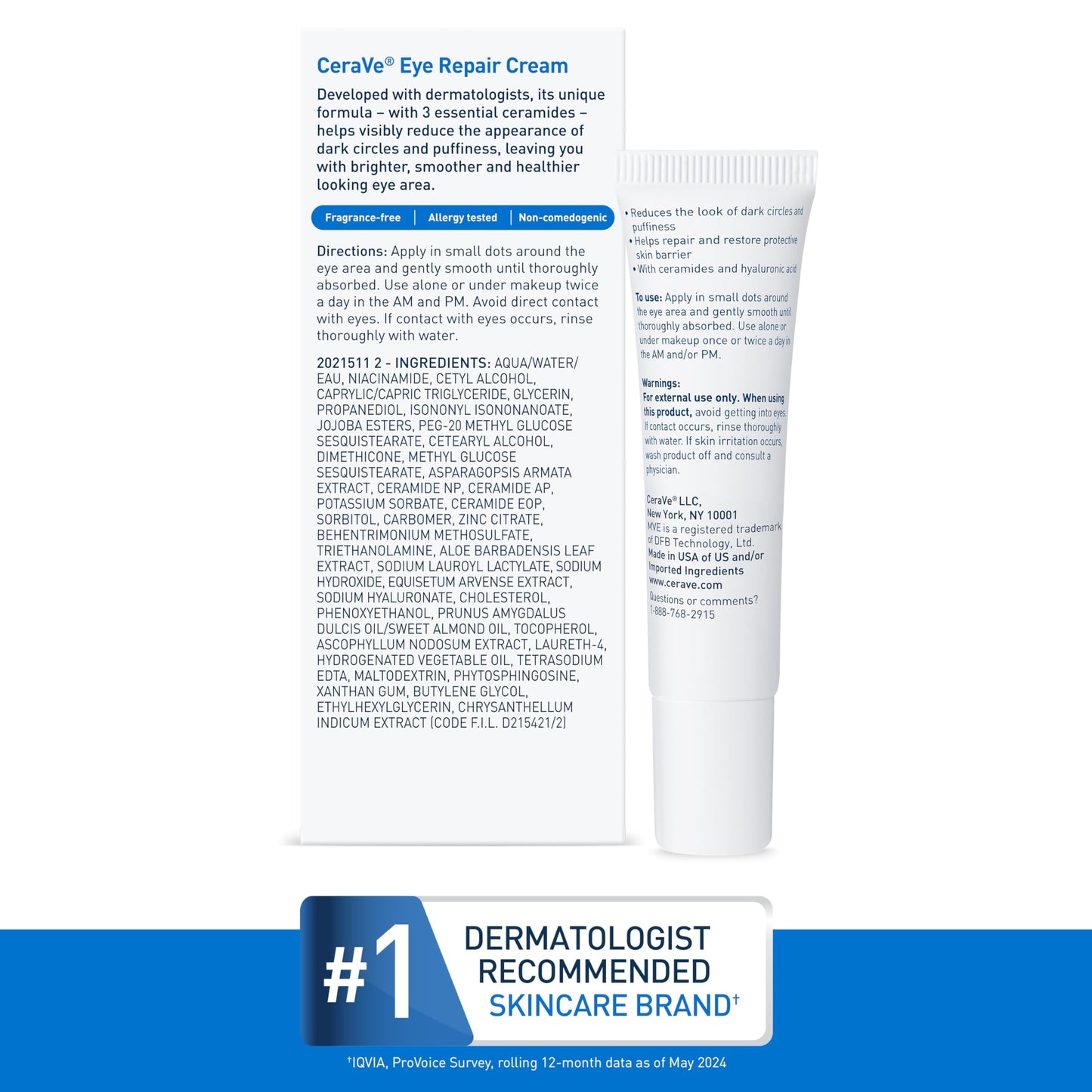 CeraVe Eye Repair Cream reduces puffiness and under-eye bags with hyaluronic acid and niacinamide.