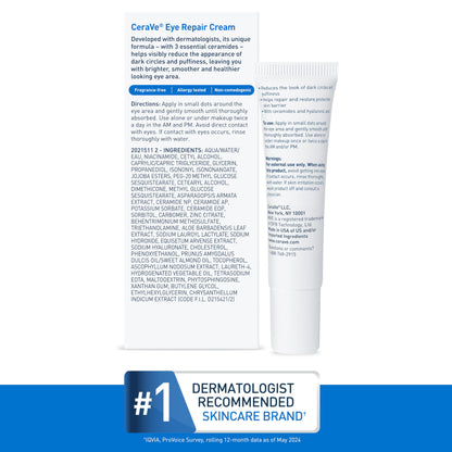 CeraVe Eye Repair Cream reduces puffiness and under-eye bags with hyaluronic acid and niacinamide.