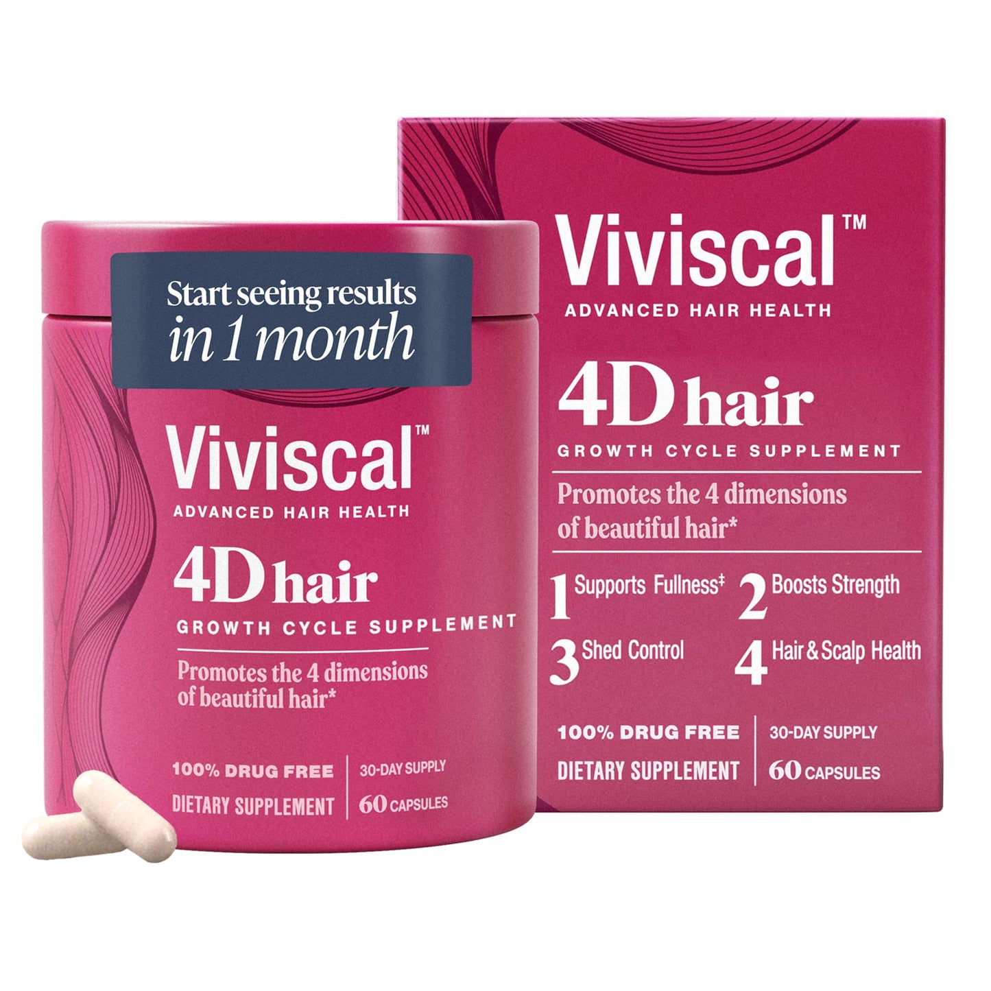 Viviscal 4D Hair Growth Supplements for Women, 30-day supply, with keratin, biotin, vitamin A, and zinc for fuller, stronger, healthier hair.