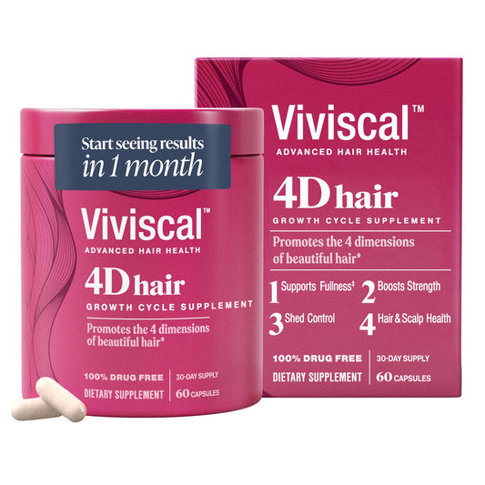 Viviscal 4D Hair Growth Supplements for Women, 30-day supply, with keratin, biotin, vitamin A, and zinc for fuller, stronger, healthier hair.