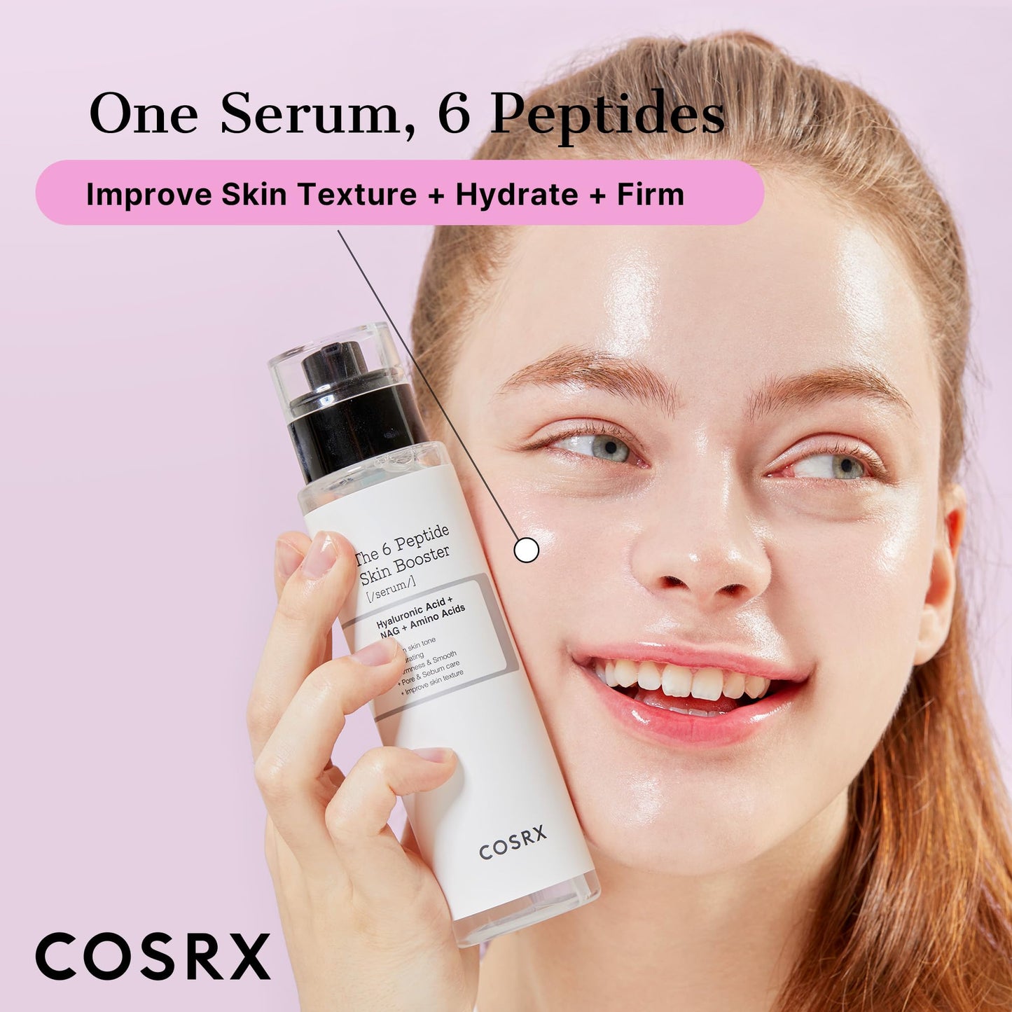 COSRX 6X Peptide Collagen Booster Toner 150ml, with Niacinamide and Hyaluronic Acid, paraben-free.