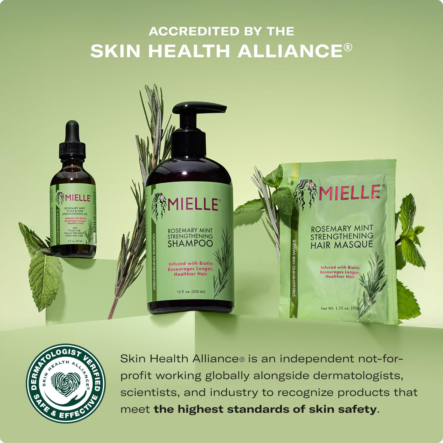 Mielle Rosemary Mint Shampoo & Conditioner with Biotin, strengthens and cleanses weak, brittle hair, 12oz.