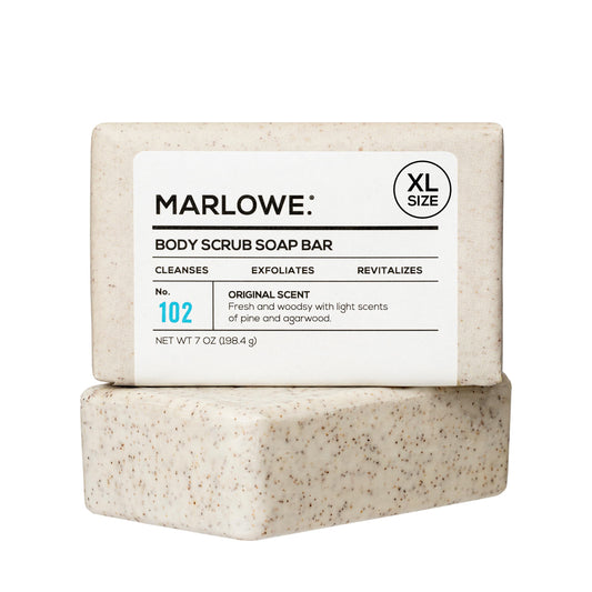 MARLOWE. No.102 Body Scrub Soap 7oz, exfoliates and revitalizes with shea butter, olive oil, and green tea.