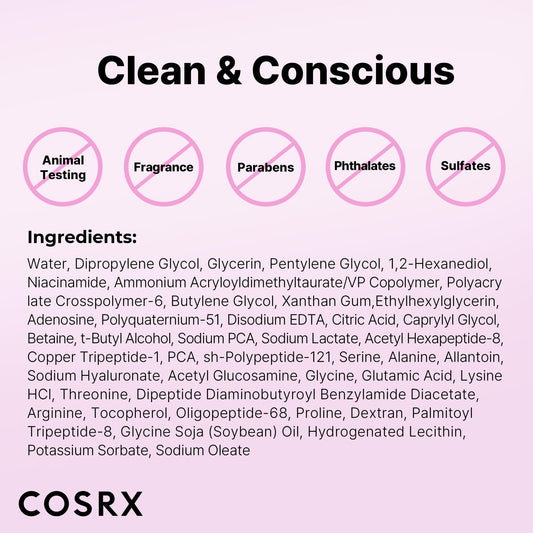 COSRX 6X Peptide Collagen Booster Toner 150ml, with Niacinamide and Hyaluronic Acid, paraben-free.